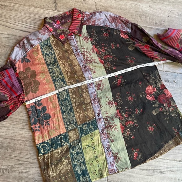 We The Free Flower Patch Shirt Button Up Front Long Sleeve Colorful Cotton SZ S - Picture 12 of 15